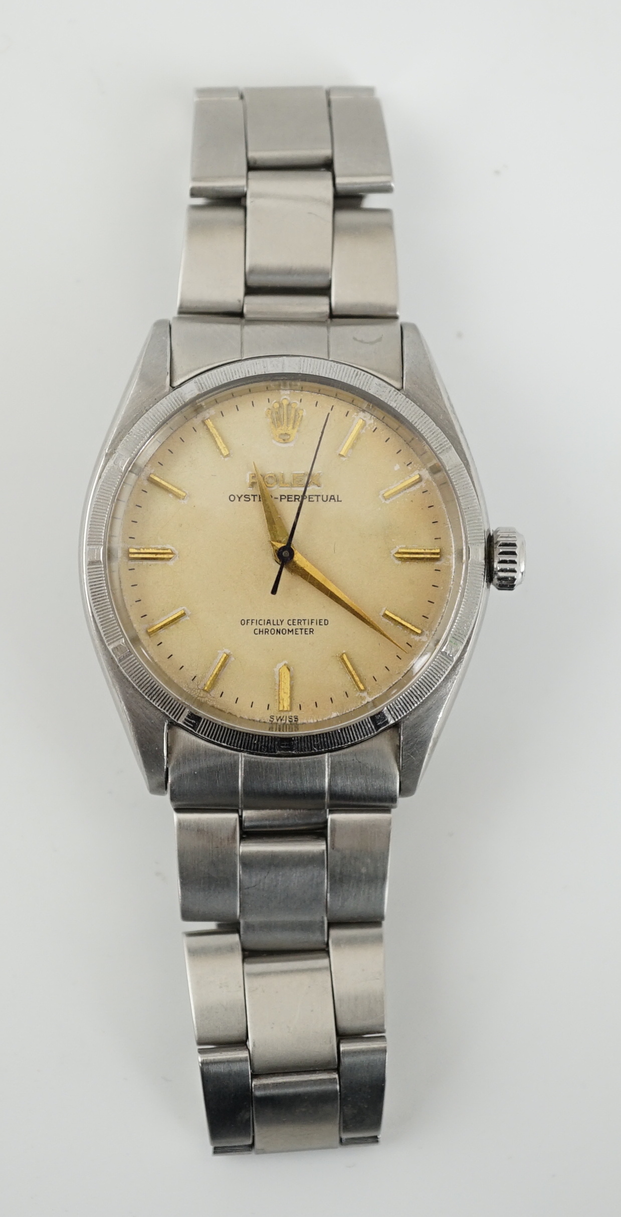 A gentleman's late 1940's stainless steel Rolex Oyster Perpetual wrist watch